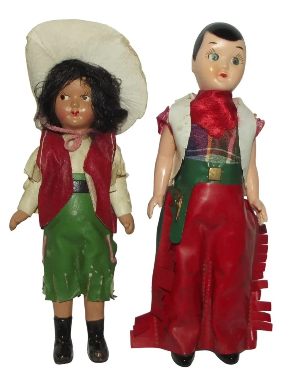Vtg Miniature Dolls (lot of 2) Porcelain Indian Girl +Western Cowboy Sleepy Eyes